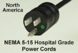 NEMA 5-15 Black Hospital Grade Power Cords
