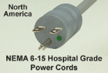 NEMA 6-15 Gray Hospital Grade Power Cords