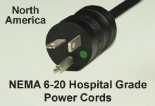 NEMA 6-20 Black Hospital Grade Power Cords