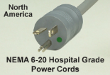NEMA 6-20 Gray Hospital Grade Power Cords