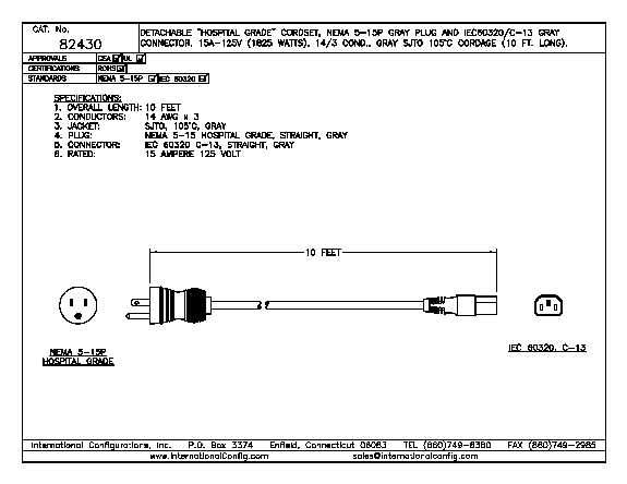 ICI - Hospital Grade Power Cords - Gray Plug, 14-3 AWG ... wiring diagrams for nema configurations 